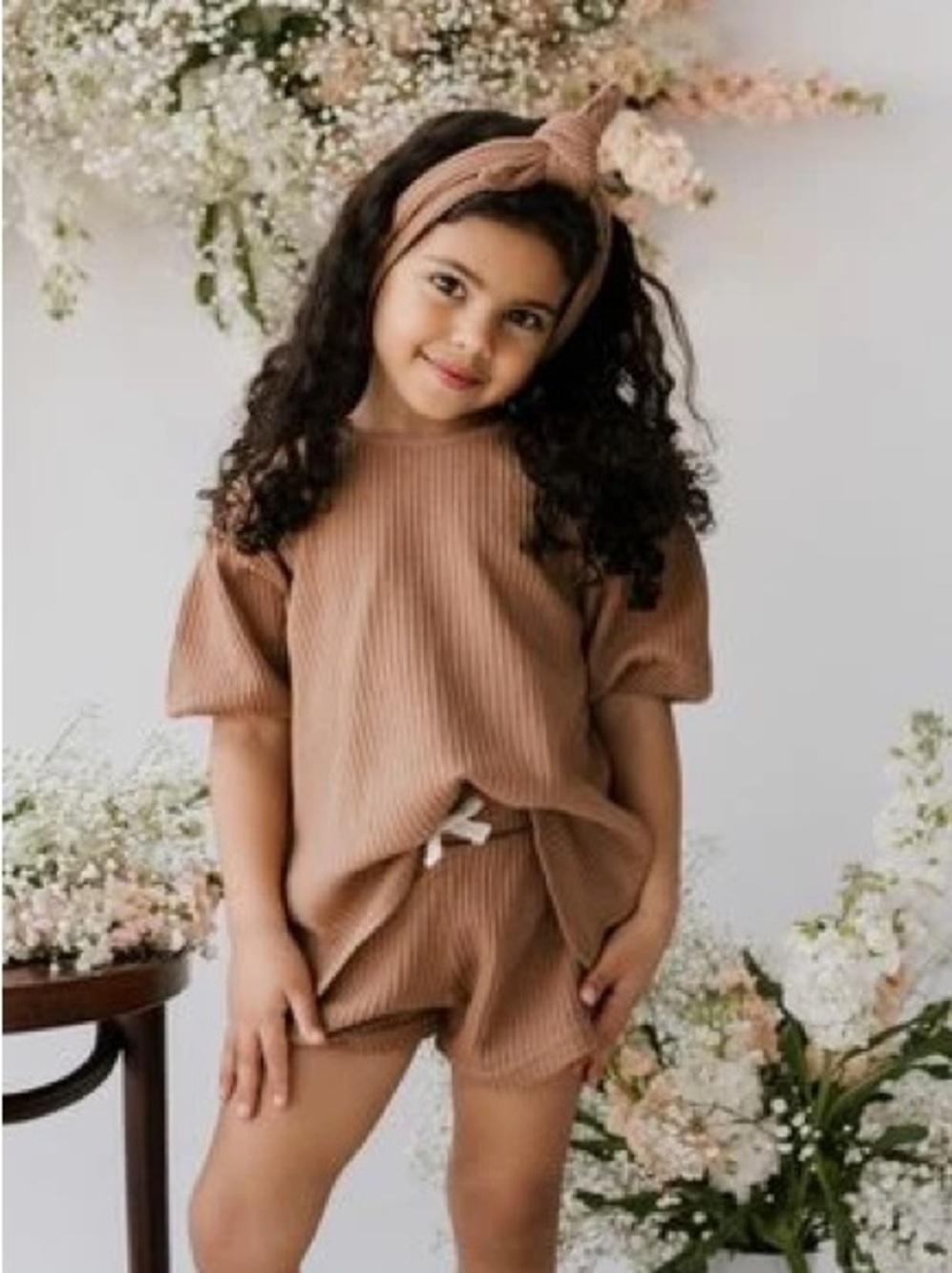 Jamie Kay Organic Cotton Waffle Knit 2PC Set Girls 3T Tan Brown Top Shorts